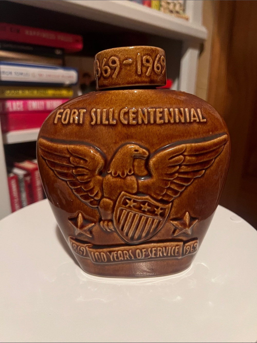 Fort Sill Centennial Brown Decorative Ceramic decanter - Commemorative Home Art